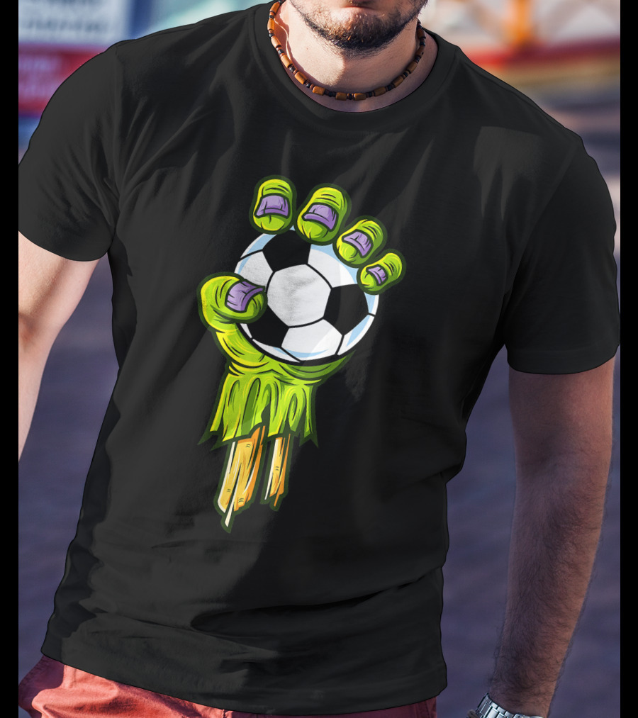 Zombie Hands Grabbing Soccer Ball Funny Horror Scary T-Shirt