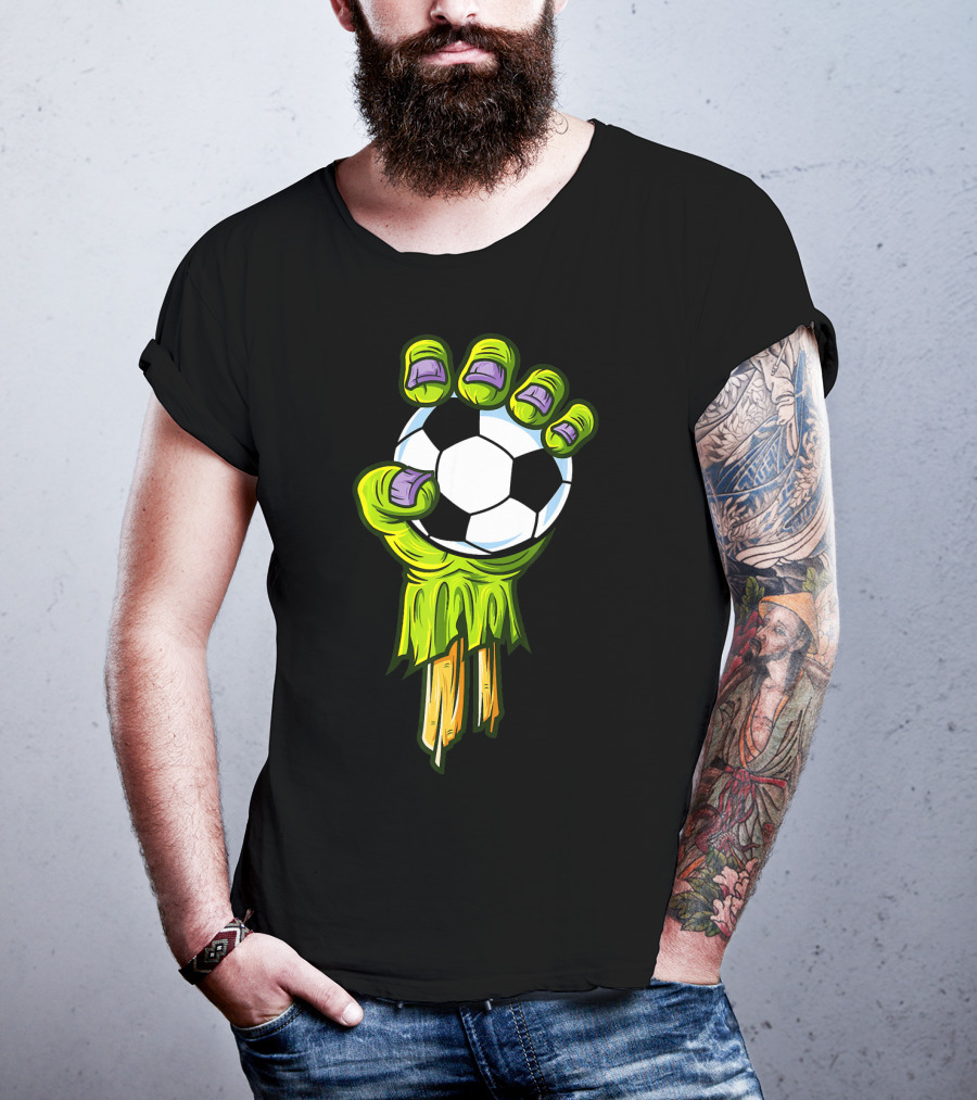 Zombie Hands Grabbing Soccer Ball Funny Horror Scary T-Shirt