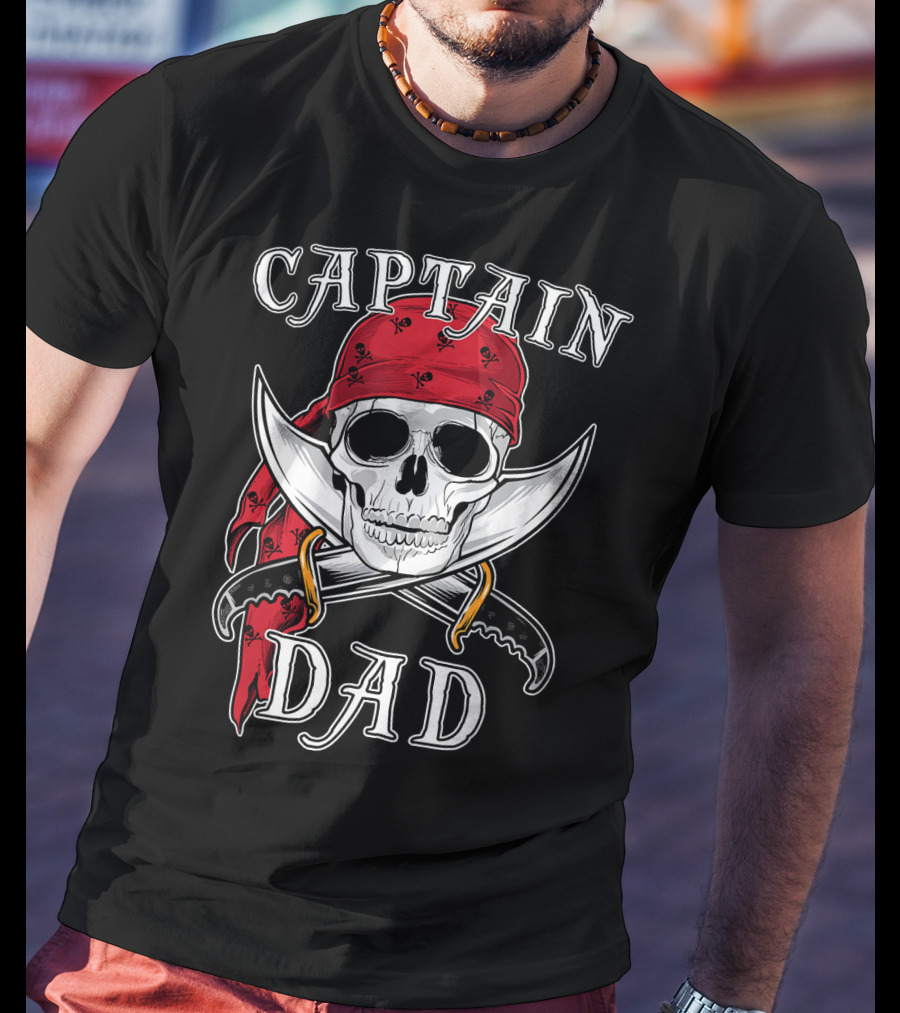 Captain Dad Funny Halloween Pirate Skull Bandana Swords T-Shirt