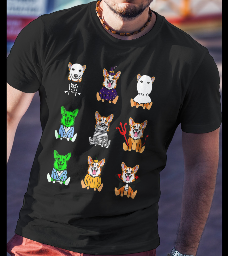 Halloween Costume Pembroke Welsh Corgi Skeleton Witch Ghost Zombie Mummy Devil Vampire Pumpkin T-Shirt