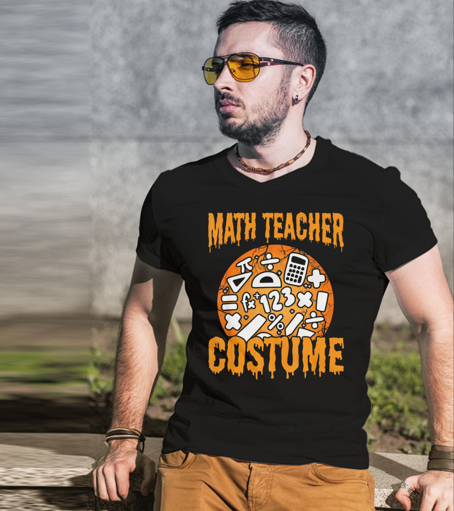 Math Teacher Costume Funny Halloween Party Math Symbols T-Shirt