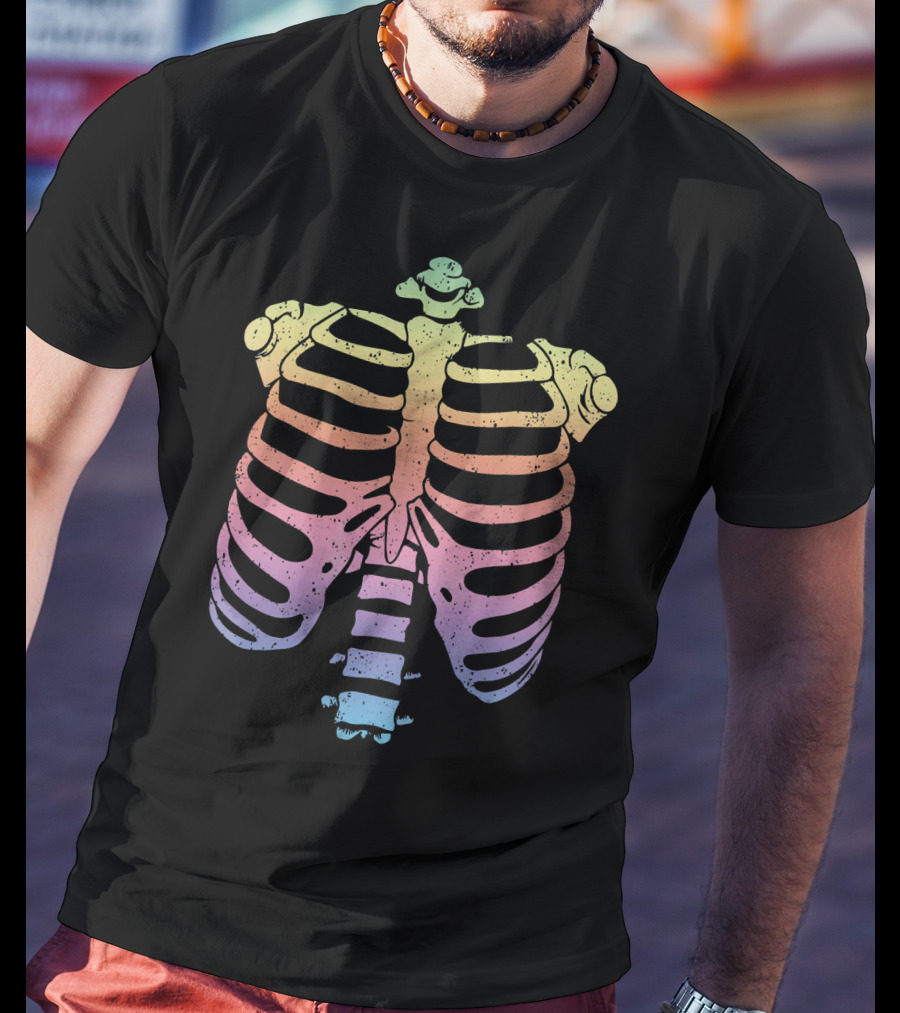 Halloween Skeleton Rib Cage Rainbow Zomb T-Shirt
