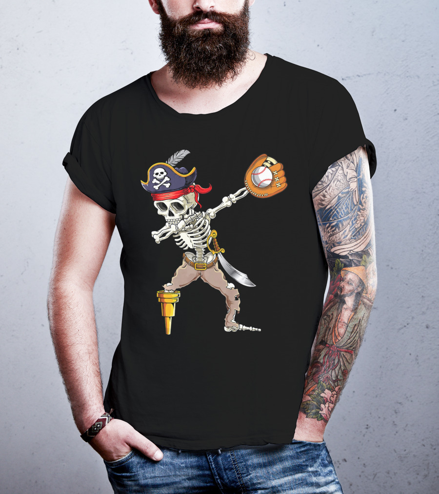 Pirate Skeleton Dabbing With Baseball Glove And Ball T-Shirt