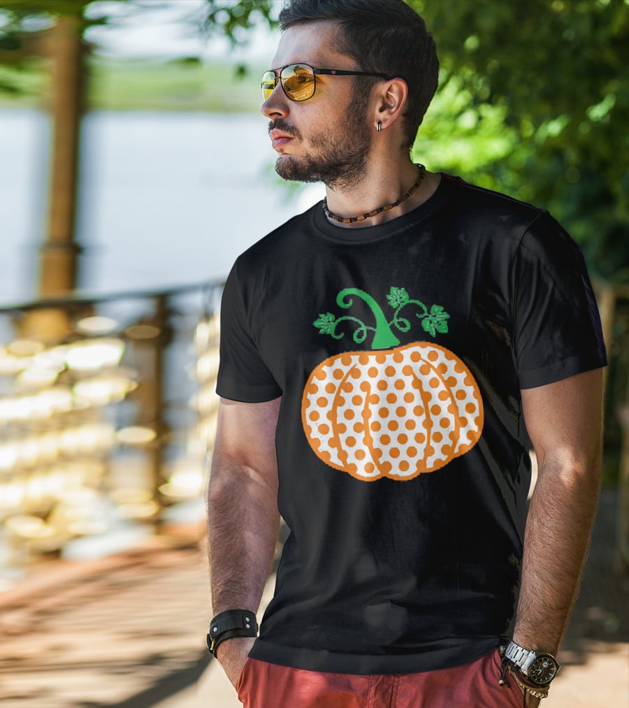 Pumpkin Polka Dot Pattern Autumn Decor T-Shirt