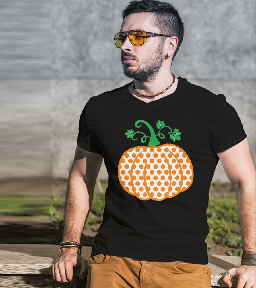 Pumpkin Polka Dot Pattern Autumn Decor T-Shirt