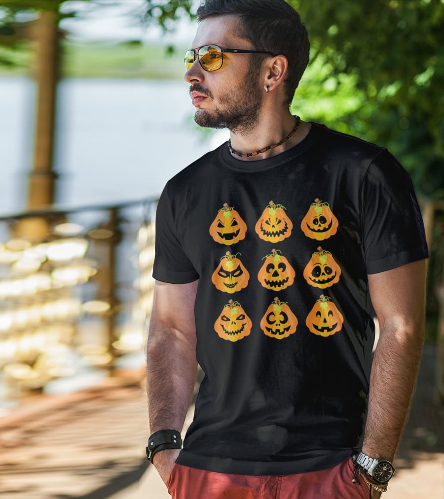 Happy Fall Pumpkin Faces Emojis Autumn Collection T-Shirt
