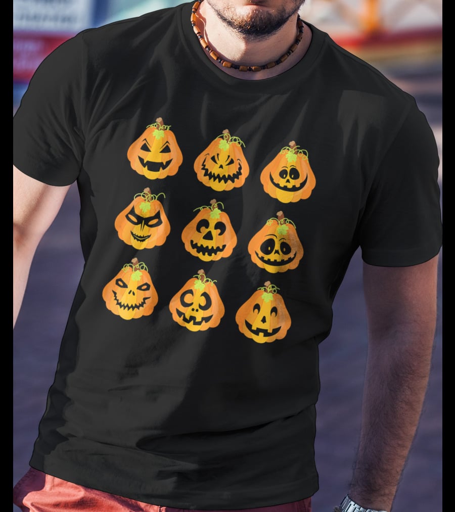 Happy Fall Pumpkin Faces Emojis Autumn Collection T-Shirt