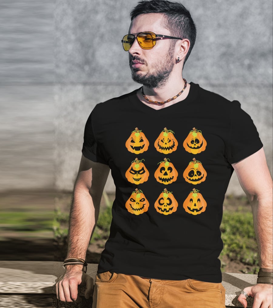 Happy Fall Pumpkin Faces Emojis Autumn Collection T-Shirt