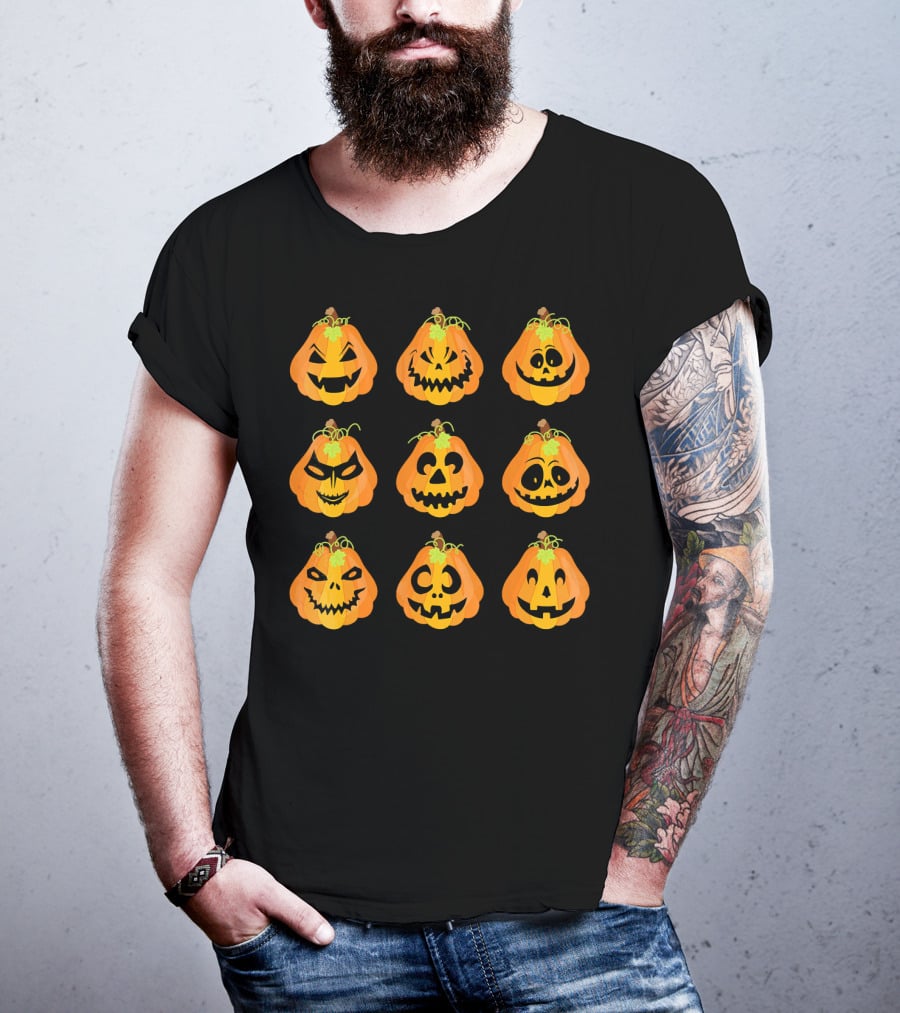 Happy Fall Pumpkin Faces Emojis Autumn Collection T-Shirt