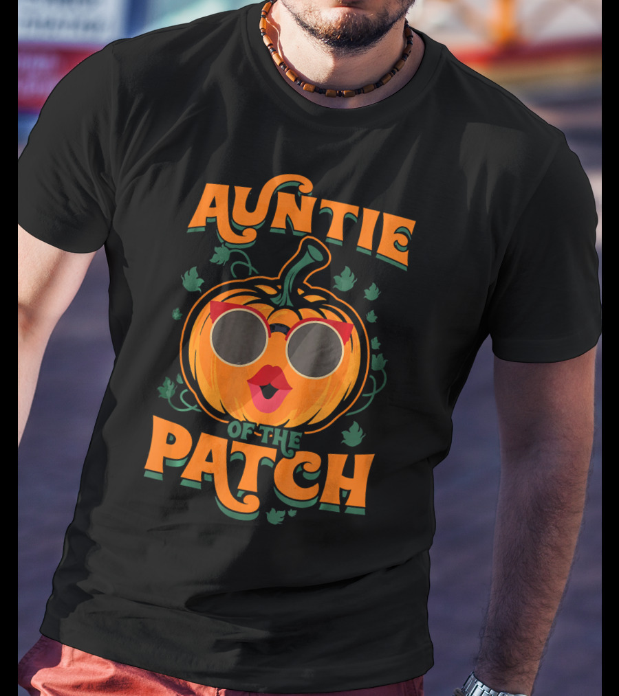 Auntie Of The Patch Sunglasses Pumpkin Face T-Shirt