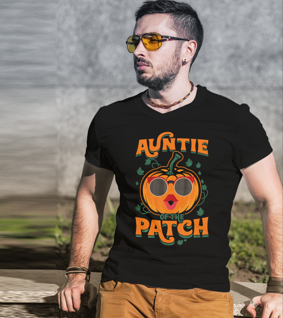 Auntie Of The Patch Sunglasses Pumpkin Face T-Shirt