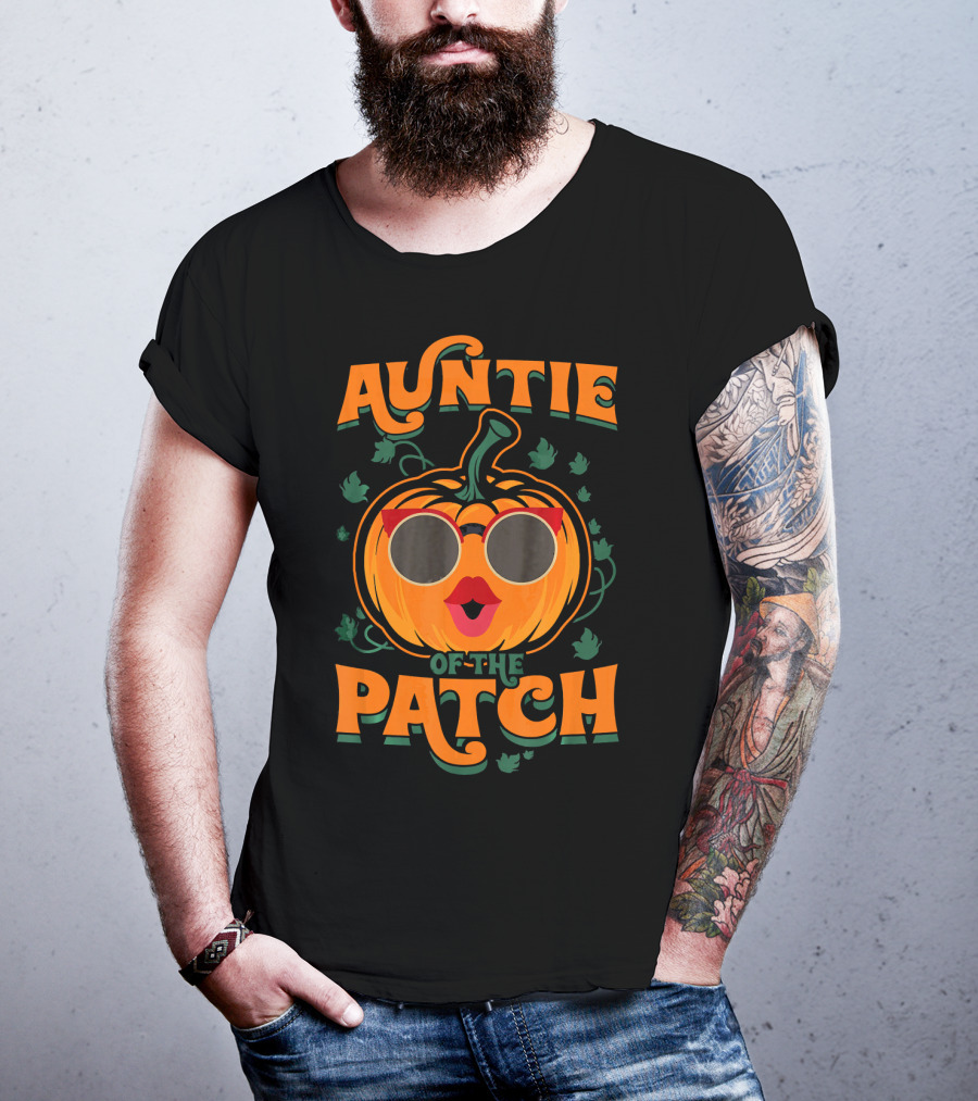 Auntie Of The Patch Sunglasses Pumpkin Face T-Shirt