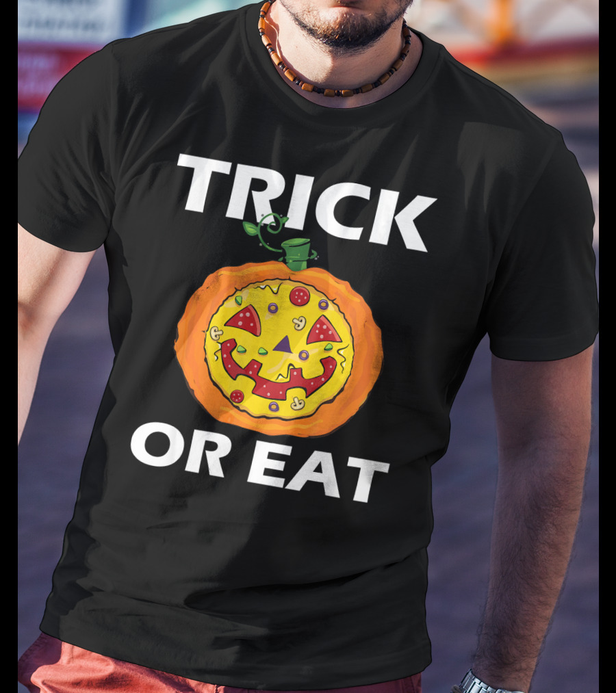 Trick Or Eat Pizza Face Pumpkin Costume T-Shirt