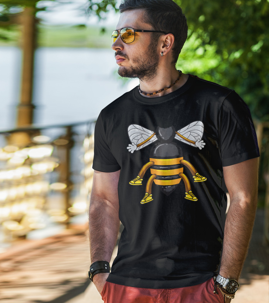 Funny Bee Costume With Sneakers And Cartoon Style Honeybee T-Shirt