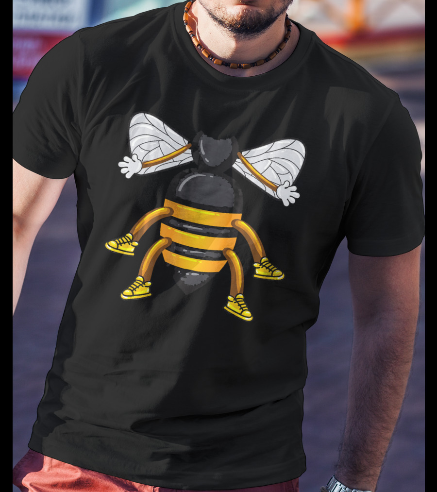 Funny Bee Costume With Sneakers And Cartoon Style Honeybee T-Shirt