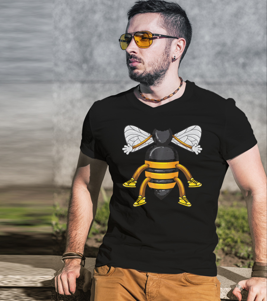 Funny Bee Costume With Sneakers And Cartoon Style Honeybee T-Shirt