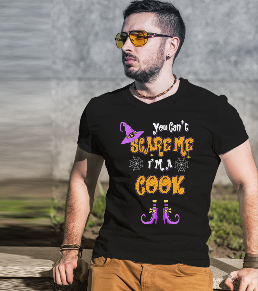 You Cant Scare Me Im Cook Halloween Witch Hat Boots Spider Webs T-Shirt