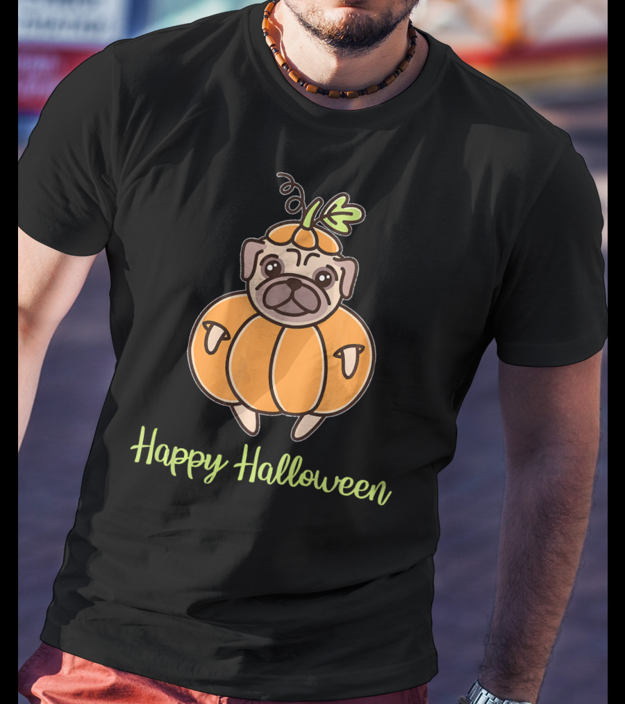 Happy Halloween Pumpkin Pug For Girls Boy T-Shirt