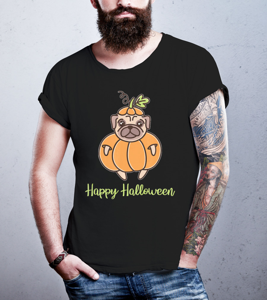 Happy Halloween Pumpkin Pug For Girls Boy T-Shirt