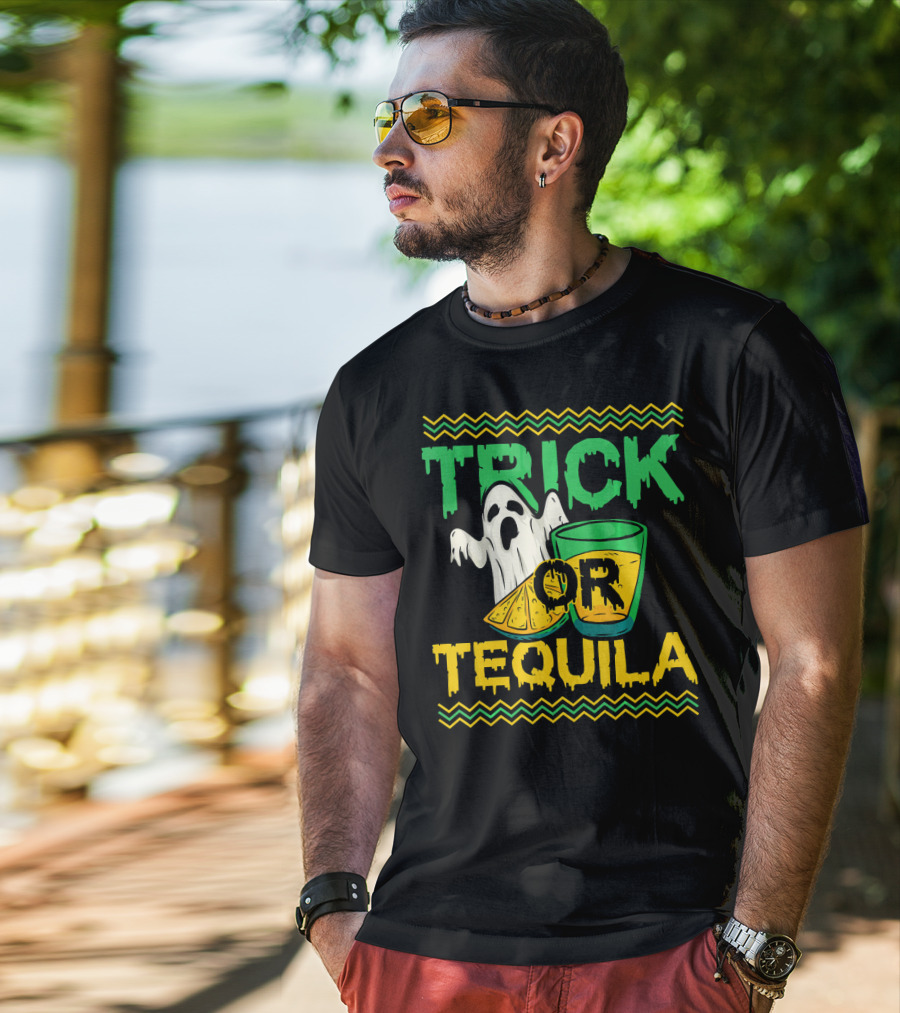 Trick Or Tequila Ghost Lemon Shot Halloween T-Shirt