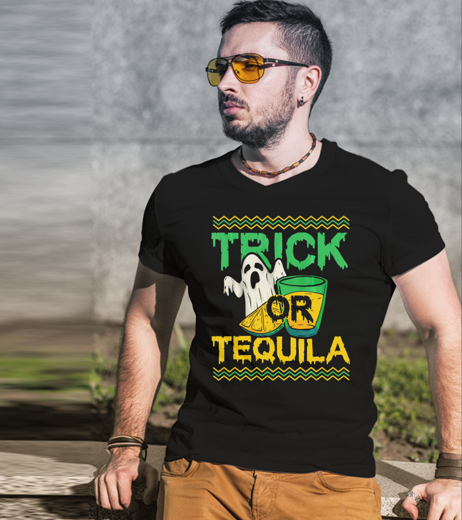 Trick Or Tequila Ghost Lemon Shot Halloween T-Shirt