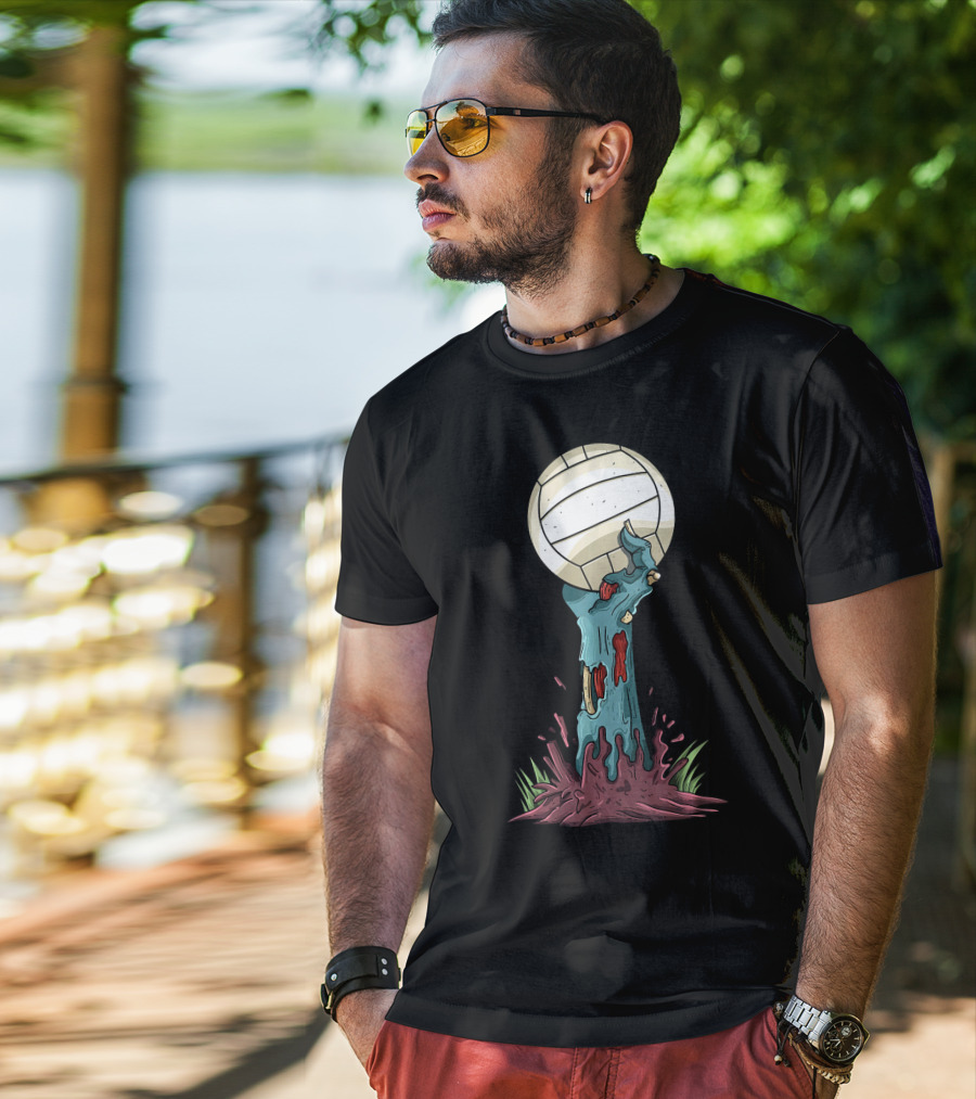 Zombie Hands Rising With Volleyball T-Shirt