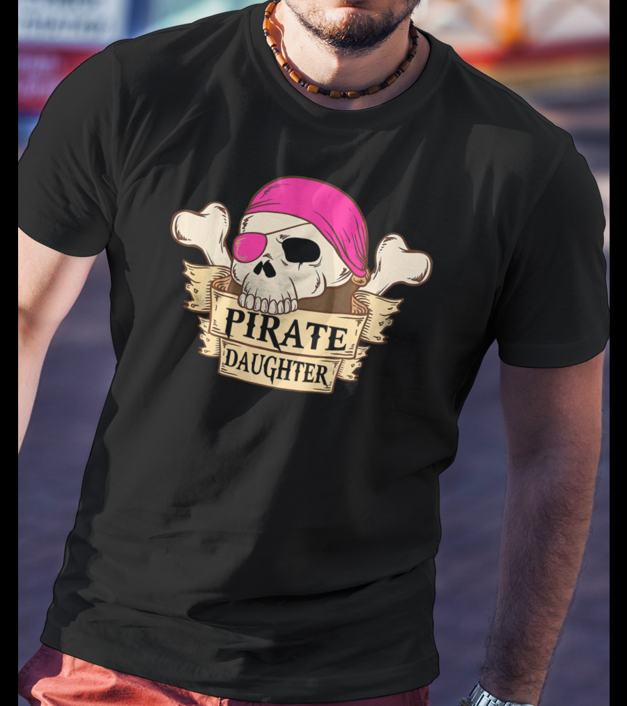 Pirate Daughter Skull With Pink Bandana And Crossbones T-Shirt