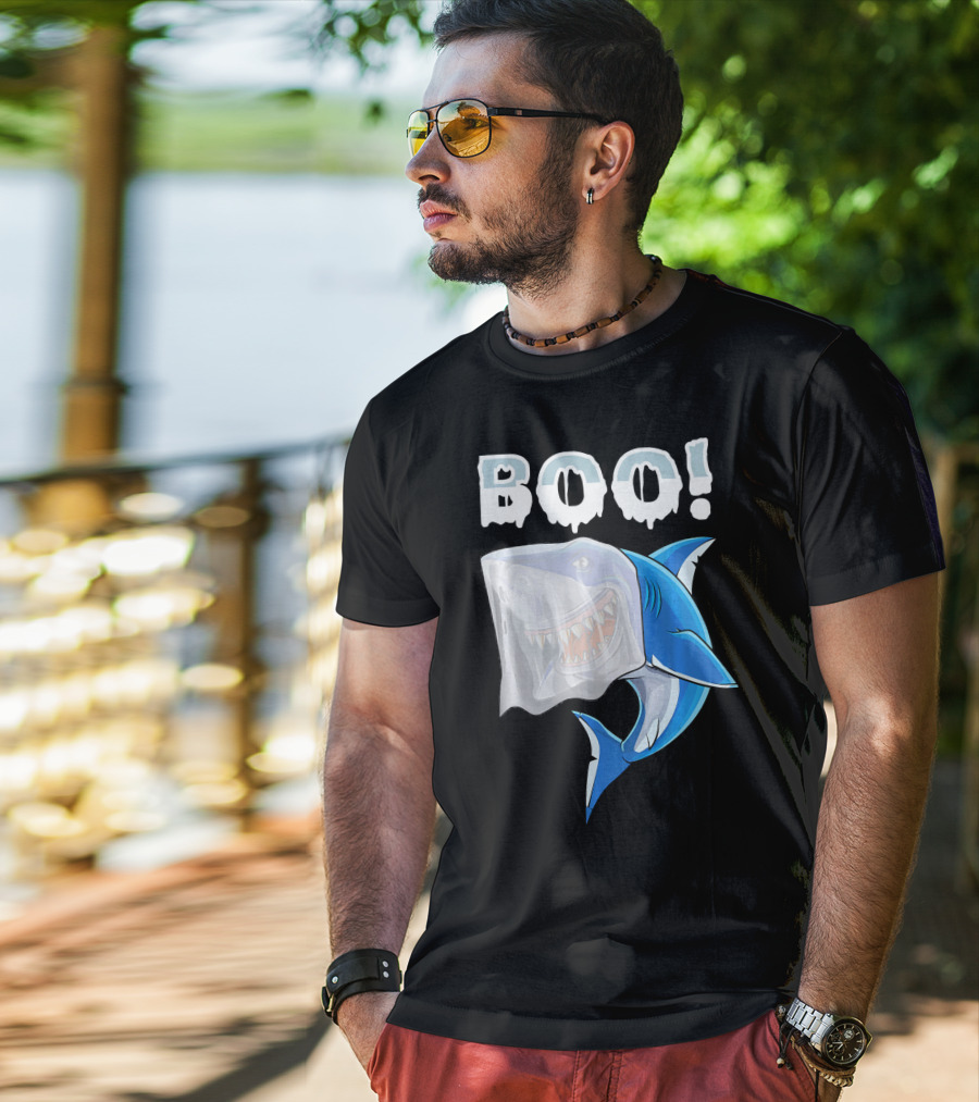 Boo Shark Ghost Halloween Trick Boo T-Shirt