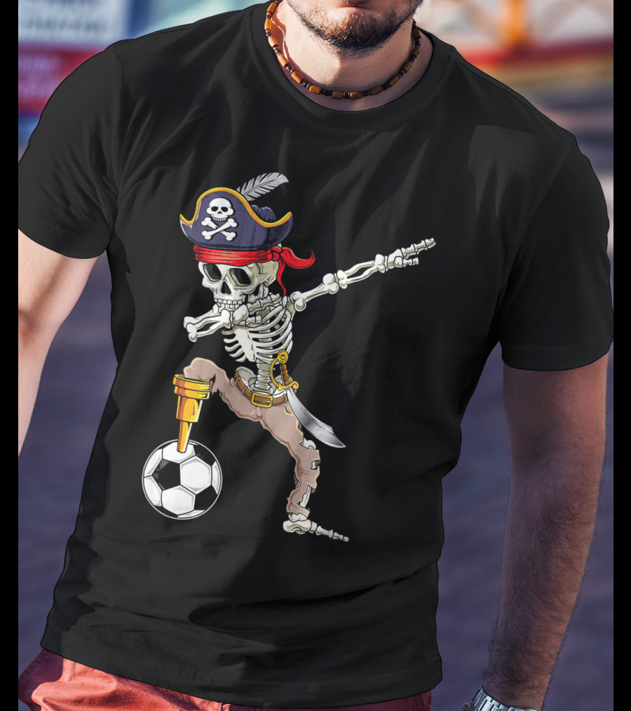 Pirate Skeleton Dabbing With Soccer Ball And Saber T-Shirt