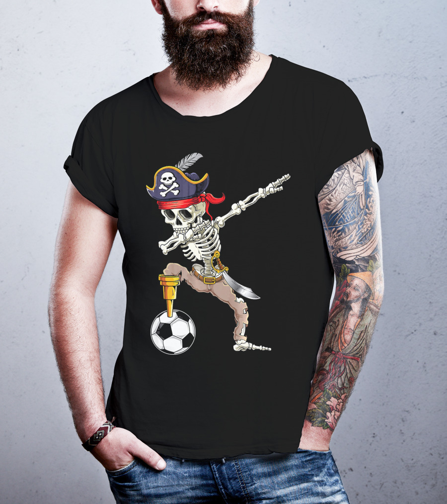 Pirate Skeleton Dabbing With Soccer Ball And Saber T-Shirt