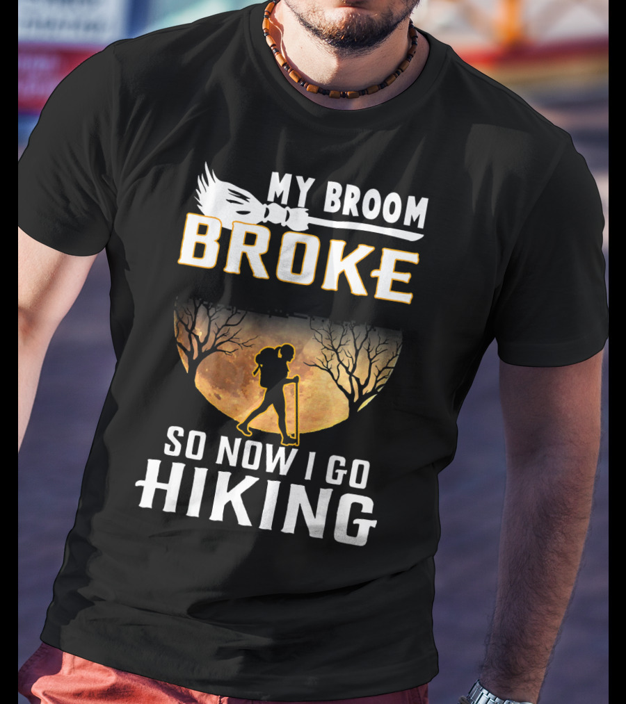 My Broom Broke So Now I Go Hiking Full Moon Silhouette Adventure T-Shirt