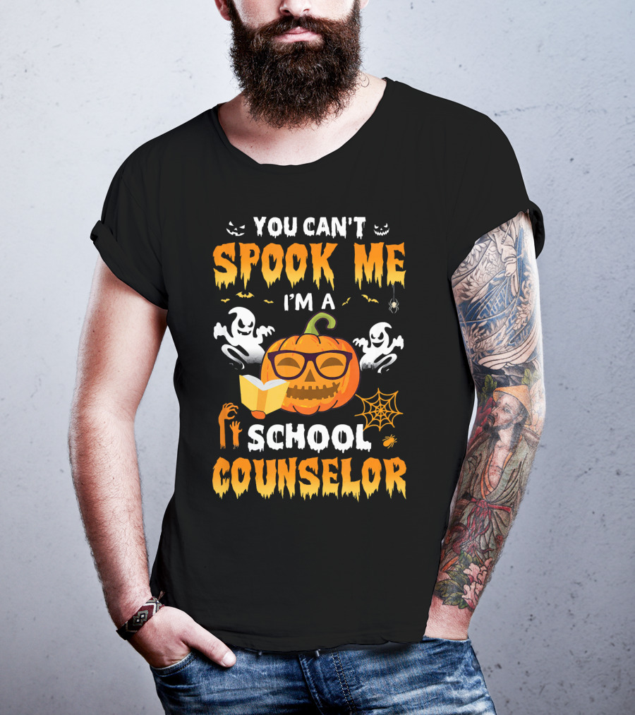 You Can't Spook Me I'm A School Counselor Halloween Pumpkin Ghosts Book Spiders T-Shirt
