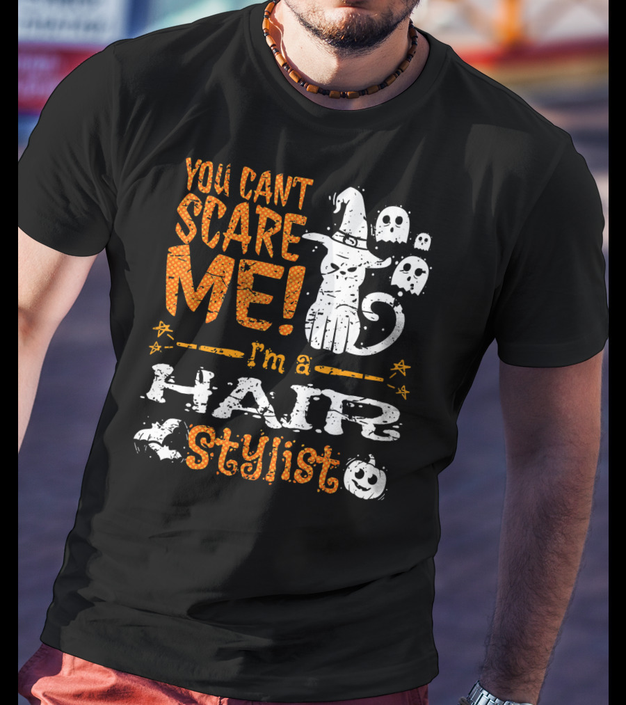 You Can't Scare Me I'm A Hair Stylist Halloween Cat And Ghosts T-Shirt