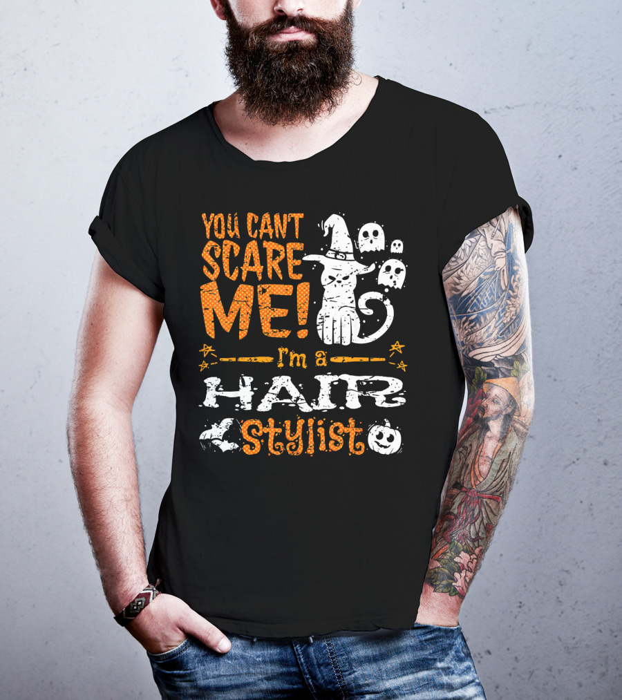 You Can't Scare Me I'm A Hair Stylist Halloween Cat And Ghosts T-Shirt