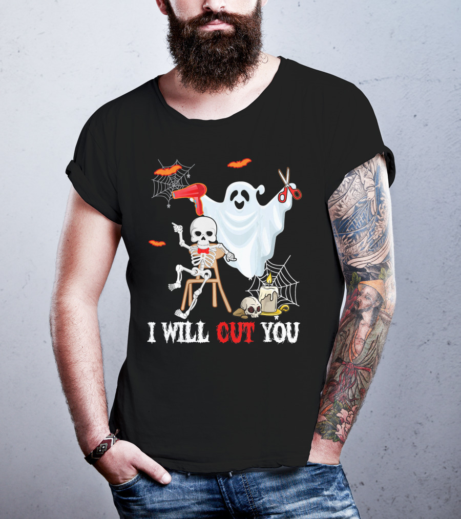 I Will Cut You Funny Boo Hairdresser Ghost Skeleton T-Shirt