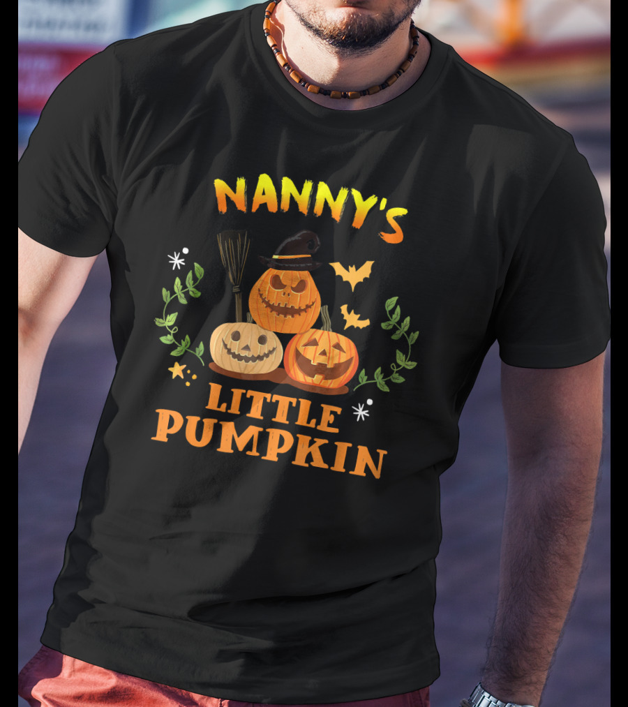 Nanny's Little Pumpkin Halloween Jack-O'-Lanterns And Broomsticks With Witch Hat T-Shirt