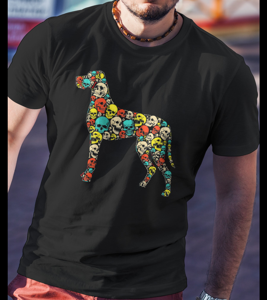 Funny Great Dane Dog Skull Skeleton Pattern Hall T-Shirt