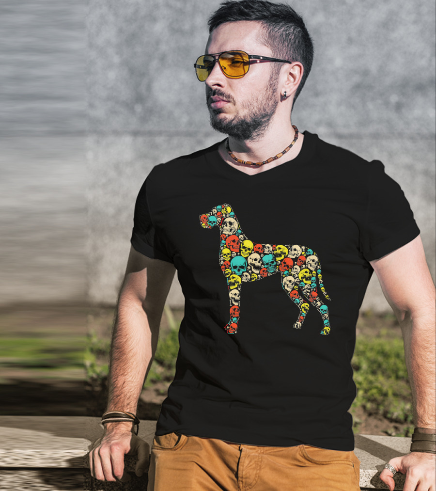 Funny Great Dane Dog Skull Skeleton Pattern Hall T-Shirt