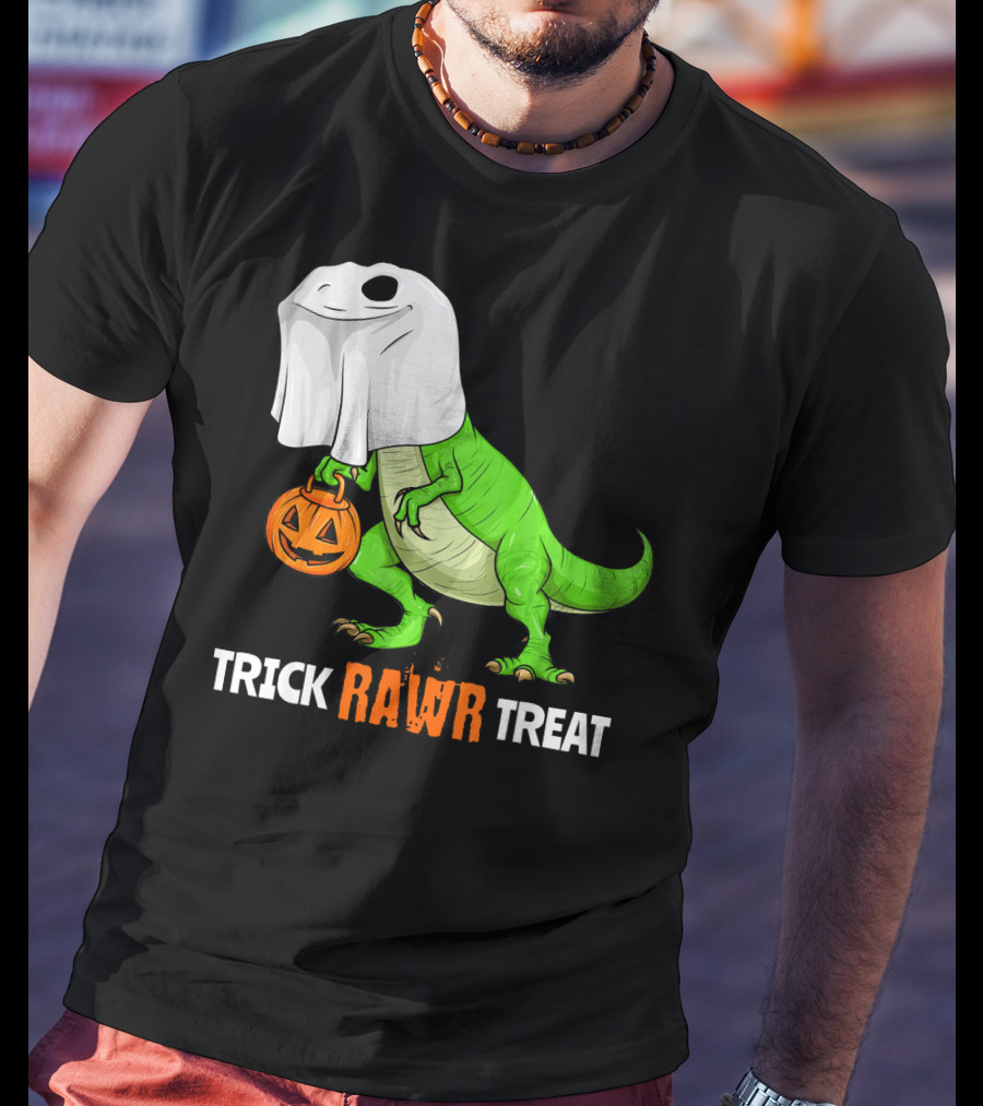 Trick RAWR Treat Halloween Rex Dinosaur Ghost Pumpkin T-Shirt