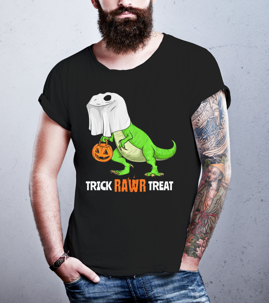 Trick RAWR Treat Halloween Rex Dinosaur Ghost Pumpkin T-Shirt