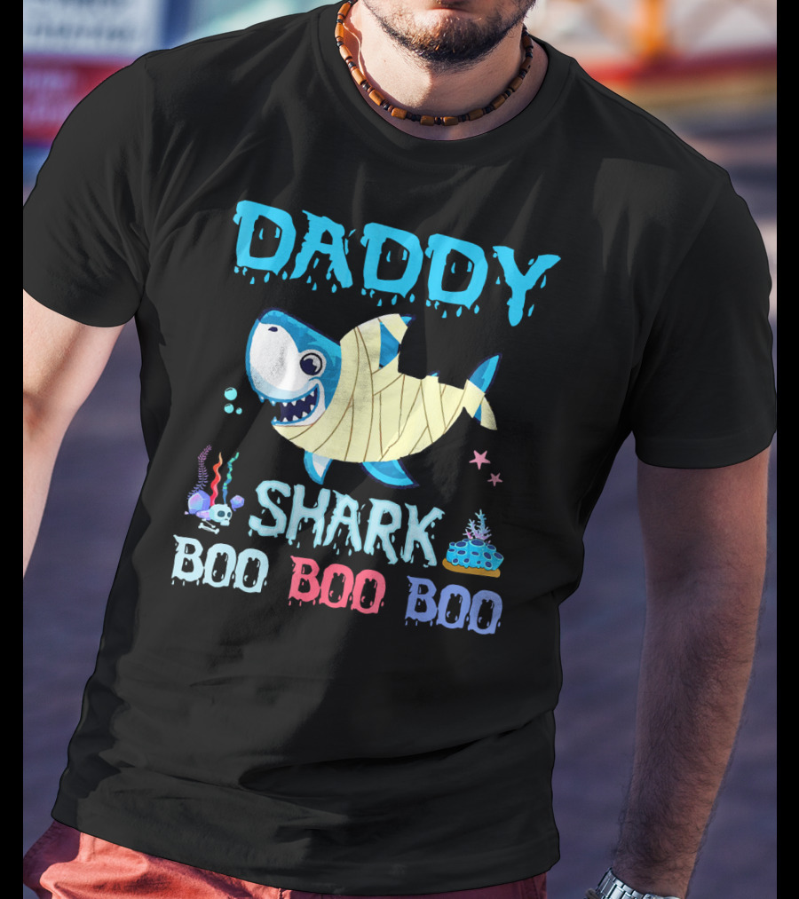 Daddy Shark Boo Boo Boo Halloween Costume Mummy Shark Underwater Party T-Shirt