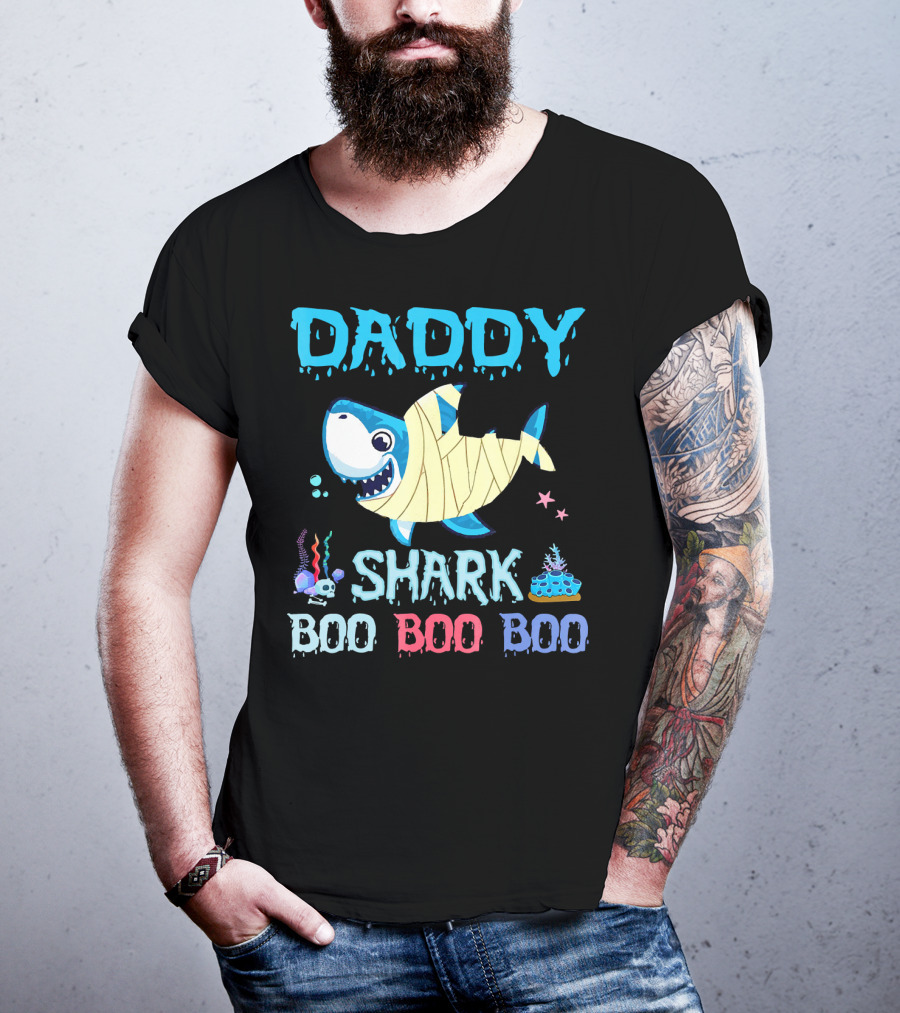 Daddy Shark Boo Boo Boo Halloween Costume Mummy Shark Underwater Party T-Shirt