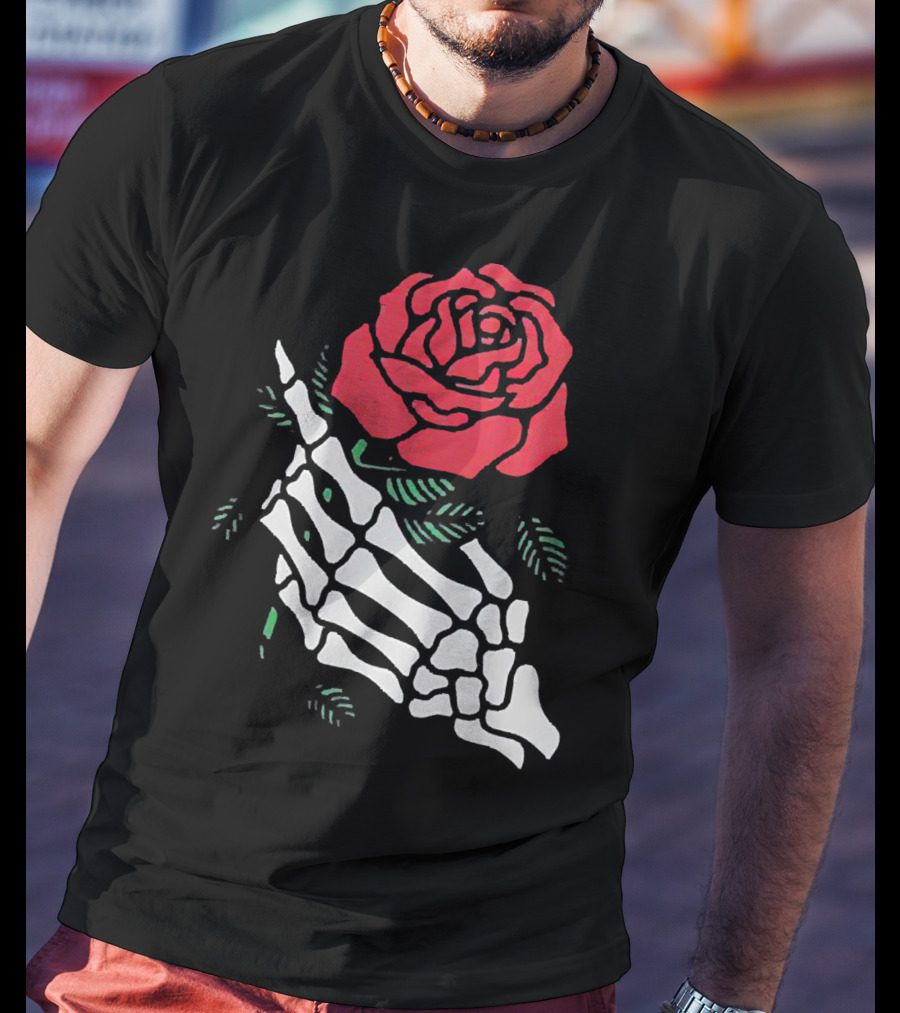 Rose White Skeleton Hand Holding Red Rose T-Shirt
