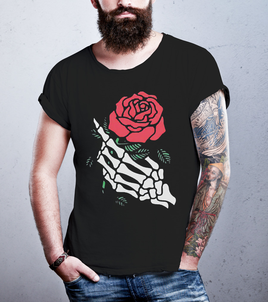 Rose White Skeleton Hand Holding Red Rose T-Shirt