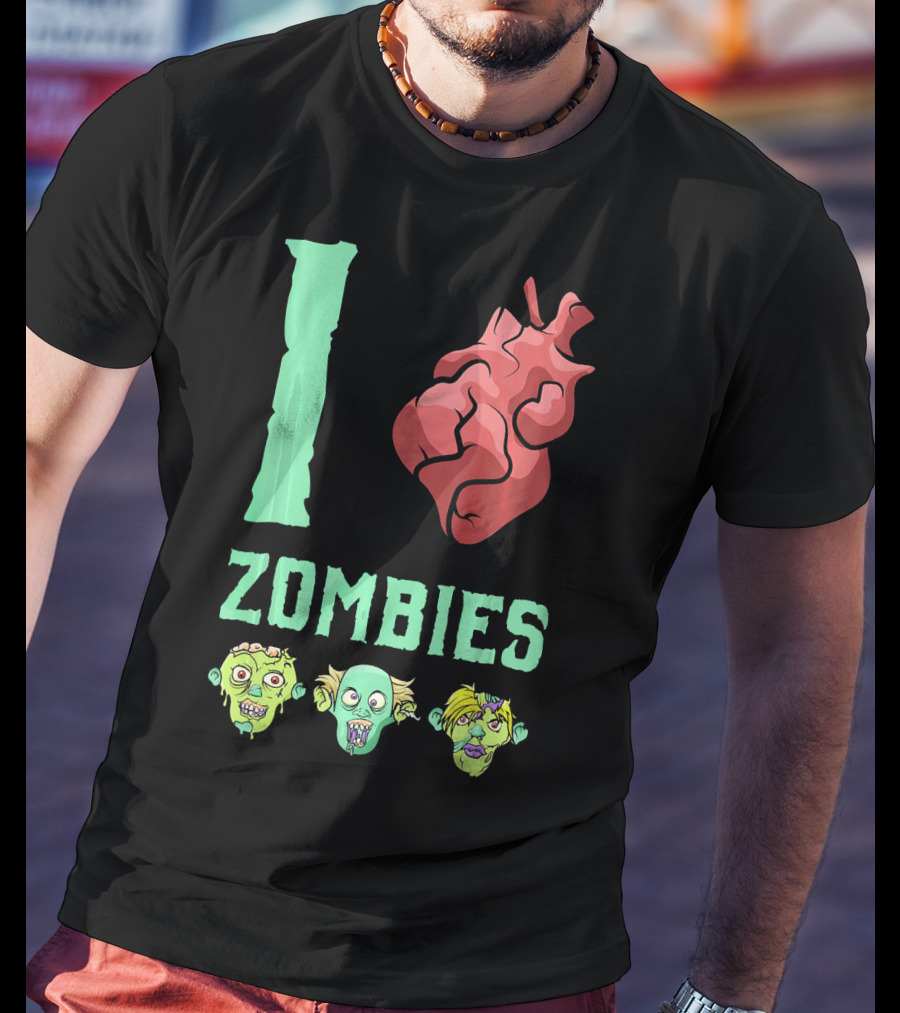 I Love Zombies Heart With Zombie Faces T-Shirt