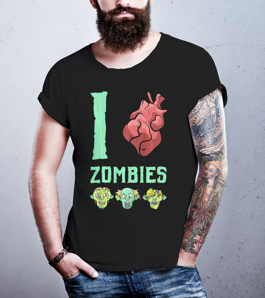 I Love Zombies Heart With Zombie Faces T-Shirt