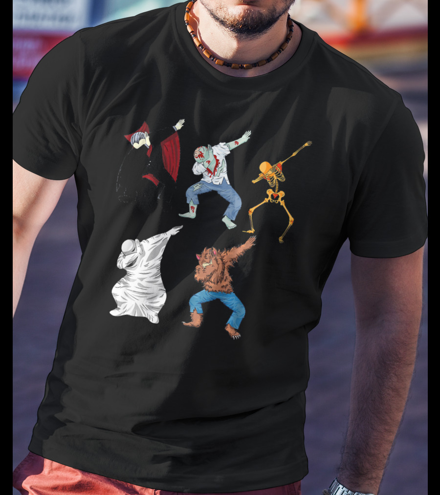 Halloween Monster Mash Dab Dance Party Featuring Vampire Zombie Skeleton Ghost Werewolf T-Shirt