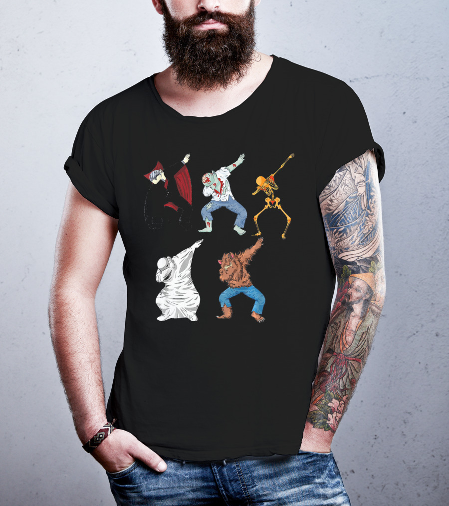 Halloween Monster Mash Dab Dance Party Featuring Vampire Zombie Skeleton Ghost Werewolf T-Shirt