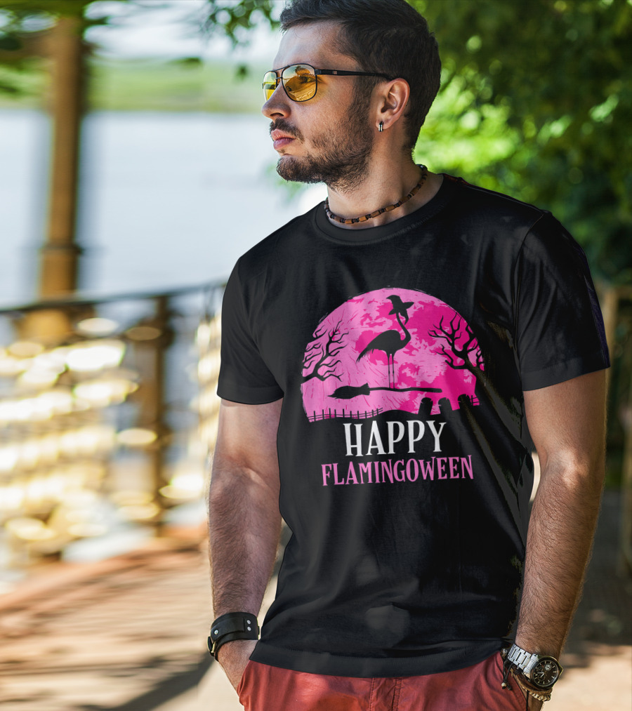 Happy Flamingoween Flamingo Witch T-Shirt