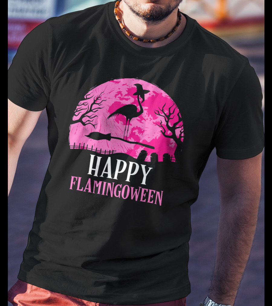 Happy Flamingoween Flamingo Witch T-Shirt